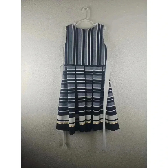 Bonnie Jean Girls Blue Gold White Sleeveless Striped A-line Dress Size 10 - Picture 3 of 7